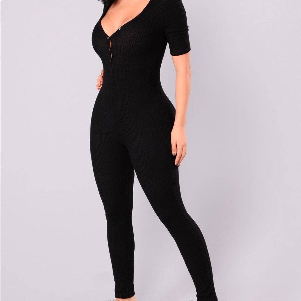 Fast Love Henley Jumpsuit- Black